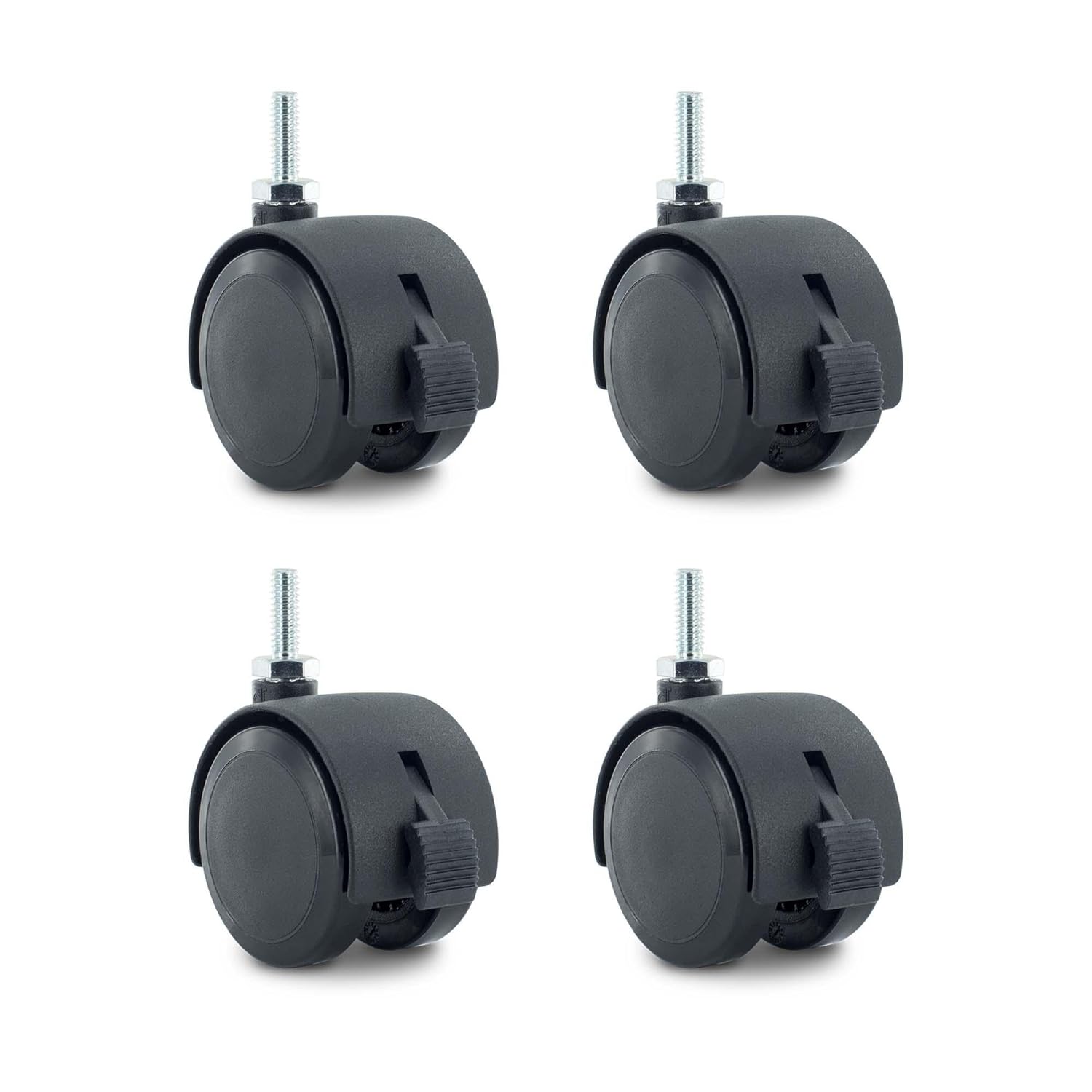 2in Dia Black Swivel Hooded Twin Wheel Furniture Caster 7/16in x 7/8in Friction Ring Stem 4 Pack