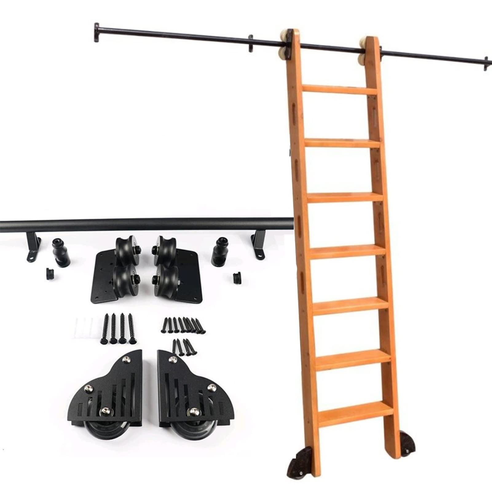 LWJSOCP 3.3ft-20ft Rolling Library Ladder Hardware Kit Sliding Ladder Library Hardware, Round Tube Mobile Ladder Tracks with Floor Roller Wheels (No Ladder) (Size : 16ft/500cm Track kit)
