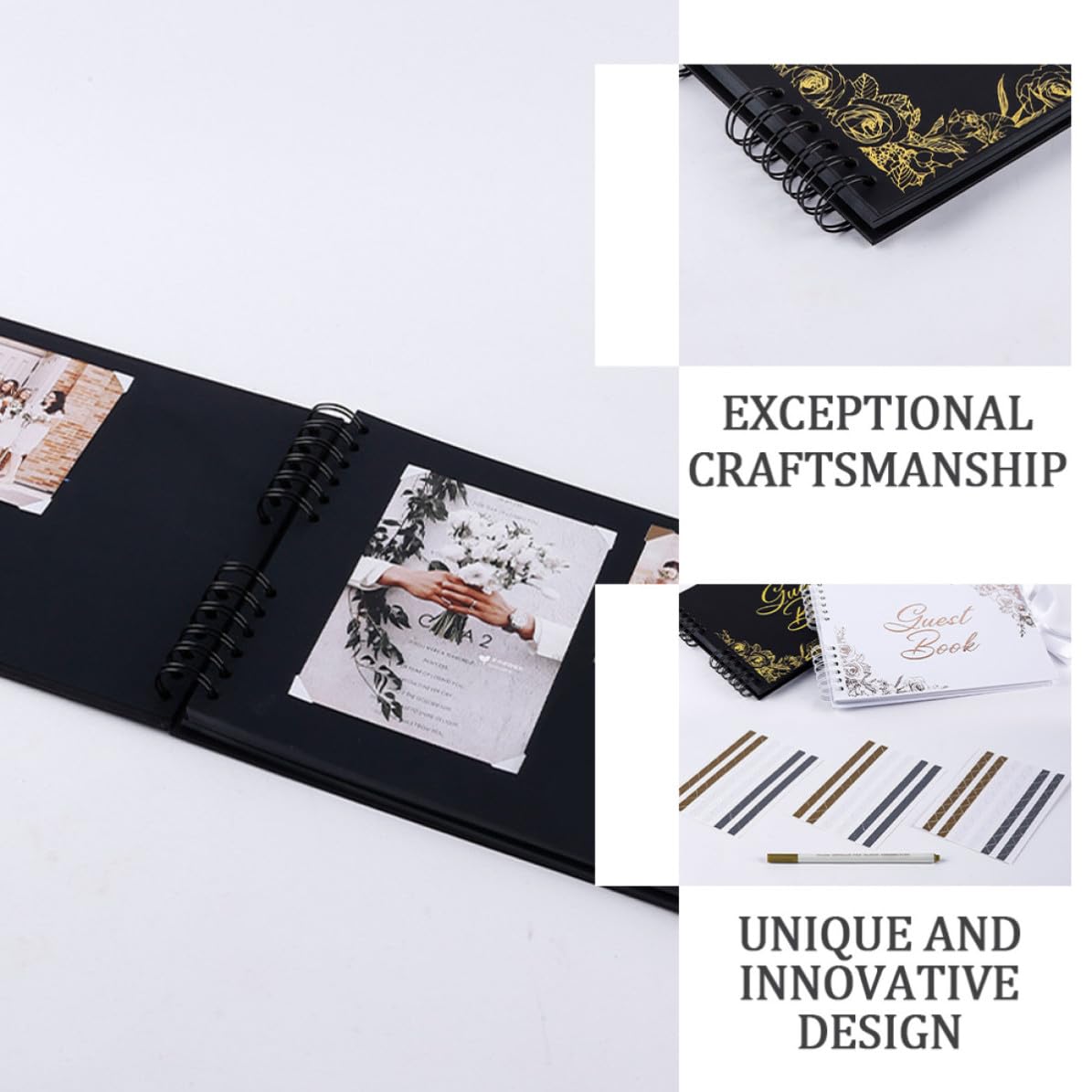 Libro de Invitados de Boda Horizontal DIY Estampado Dorado