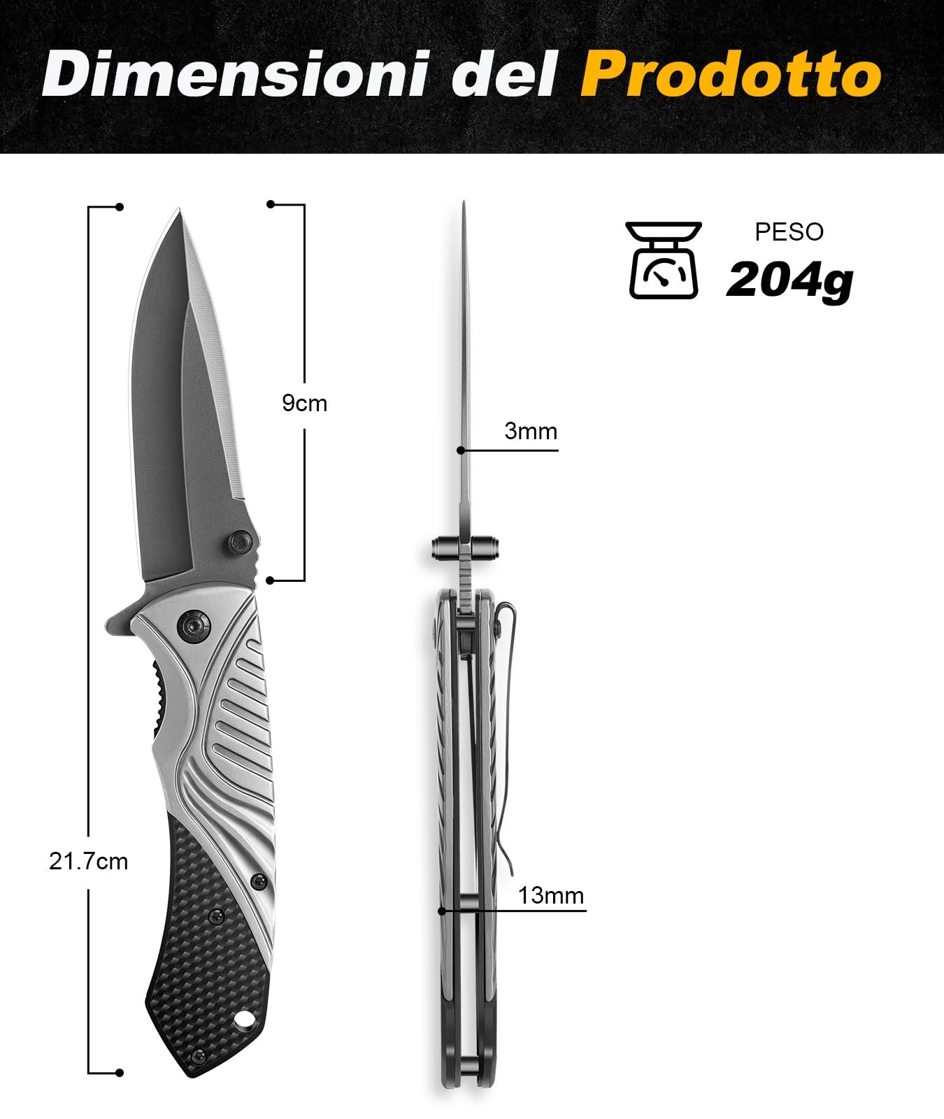 ISEYOU Coltello da Caccia, Lama in Acciaio Inossidabile 3Cr13 con Rivestimento in Titanio, Portatile Clip per Tasca, Multifunzione - Regalo Perfetto