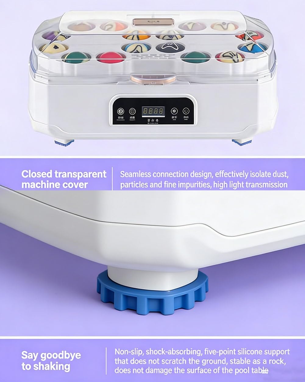 Pulidor y limpiador automático de bolas de billar, máquina de limpieza de bolas de billar con pantalla LCD, función seca, fieltro de lana, para 22 bolas de billar