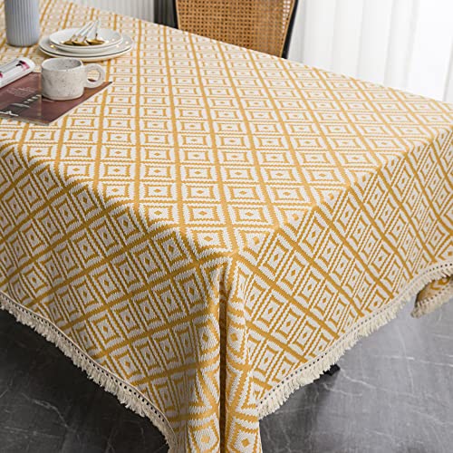Neelvin Rectangle Tablecloths Thick Knitted Embroidery Textured Tassel Cotton Linen Wrinkle Free Decorative Oblong Table Cover For Kitchen Dining,55"X87",6-8 Seats #TOP2