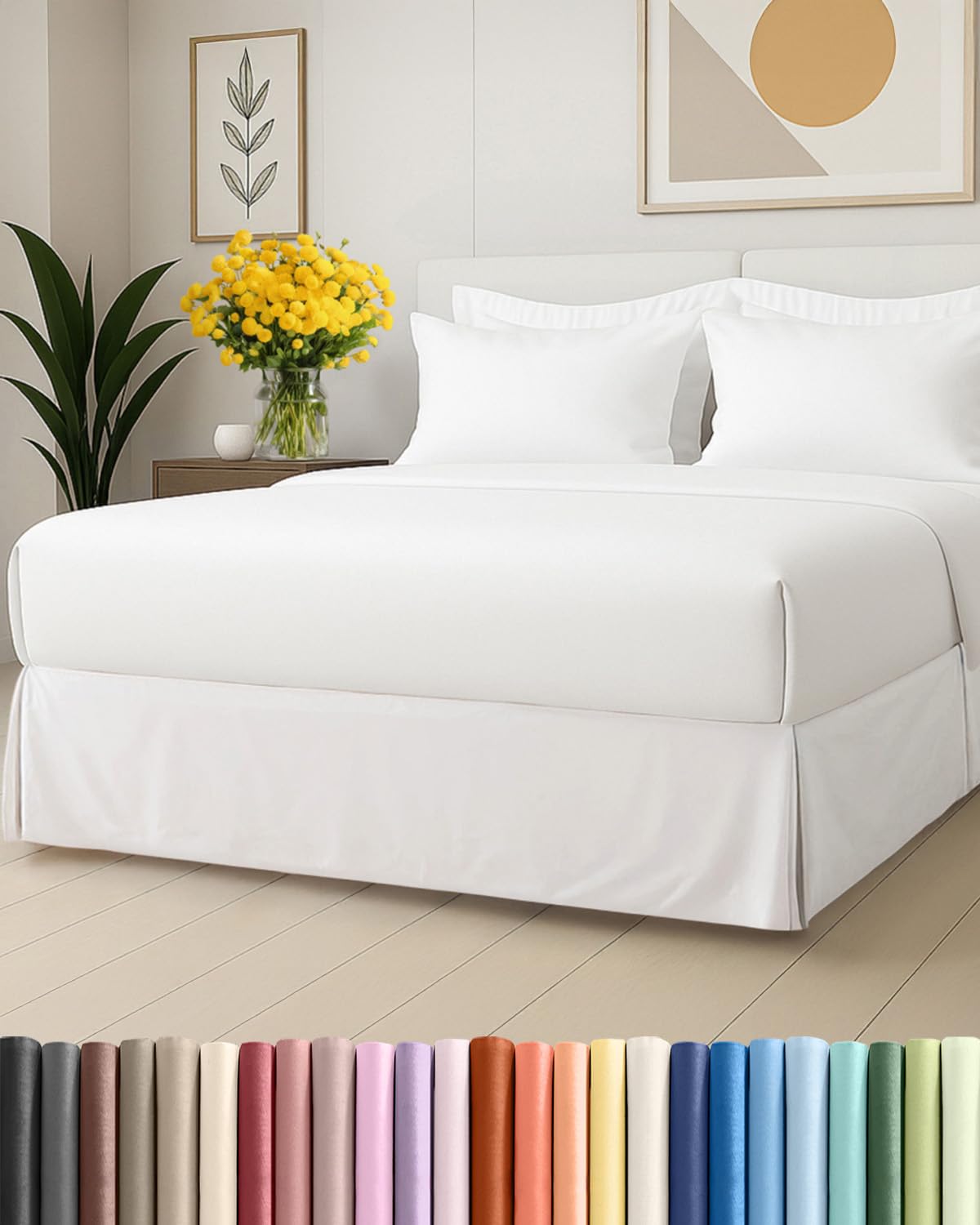 pleated bed skirt king size - 3 sided pleated bed skirt king - ultra-soft, easy fit with 15 inch tailored drop - hotel quality, wrinkle free & fade resistant - for women, men, kids and teens - white