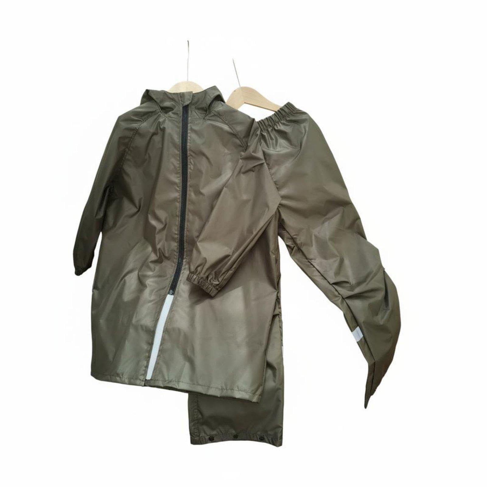 CALANDIS 2 Pieces Kids 2-Piece Rain Suit Waterproof Children's Raincoat and Pants Set Hooded Raincoat and Pants Set for Young Children, Outdoor, Camping 160 Army Green-picture-13