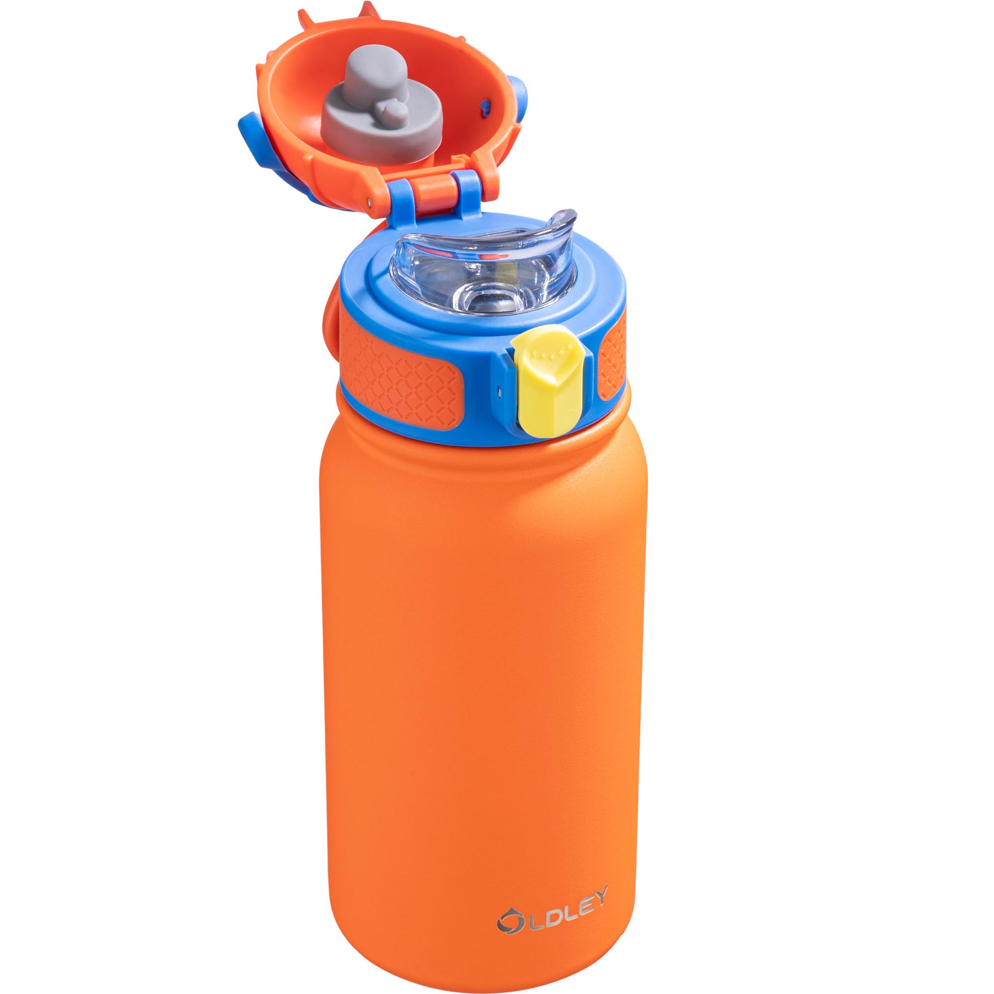 OLDLEY Trinkflasche Kinder 350ml,Edelstahl Trinkflasche, Auslaufsicher,Kleine Flasche mit Griff,Jungen Mädchen Kinder(Orange)