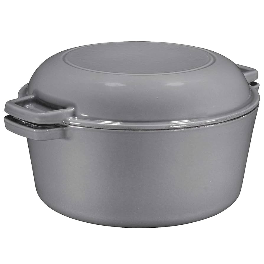 Amazon.com: Bruntmor 2-in-1 Enamel Cast Iron Dutch Oven With