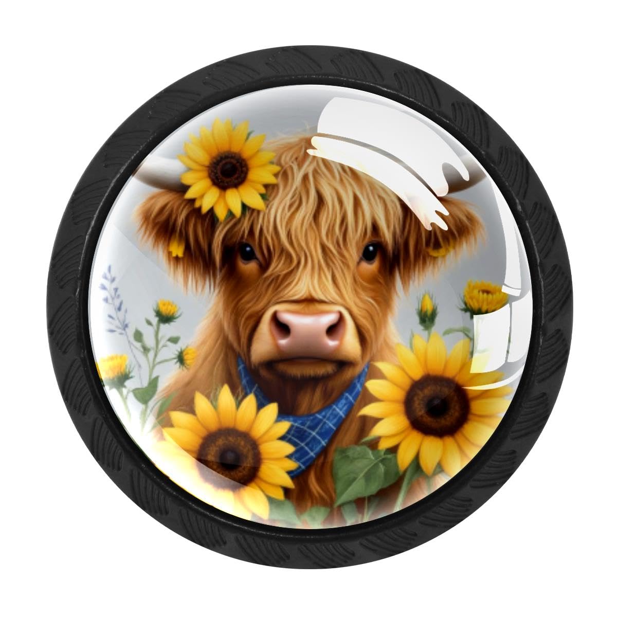 Heoeh Multi 8 4 Pcs Cabinet Knobs, Highland Cow Sunflower Drawer Knobs Dresser Handles