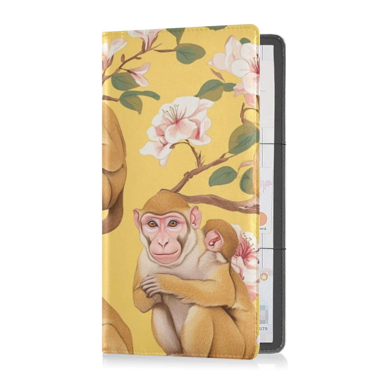 Premium Leather Registration and Insurance Card Holder Men Women Essential Wallet Case for Driver Auto Owners Trailer Motorcycle Boat Sweet Rhesus Monkey Macaque