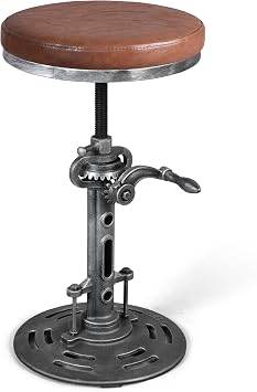 Topower American Antique Industrial DIY Crank Stool Cast Iron Base Bar Stool Design Metal Adjustable Height Bar Chair PU Seat Surface