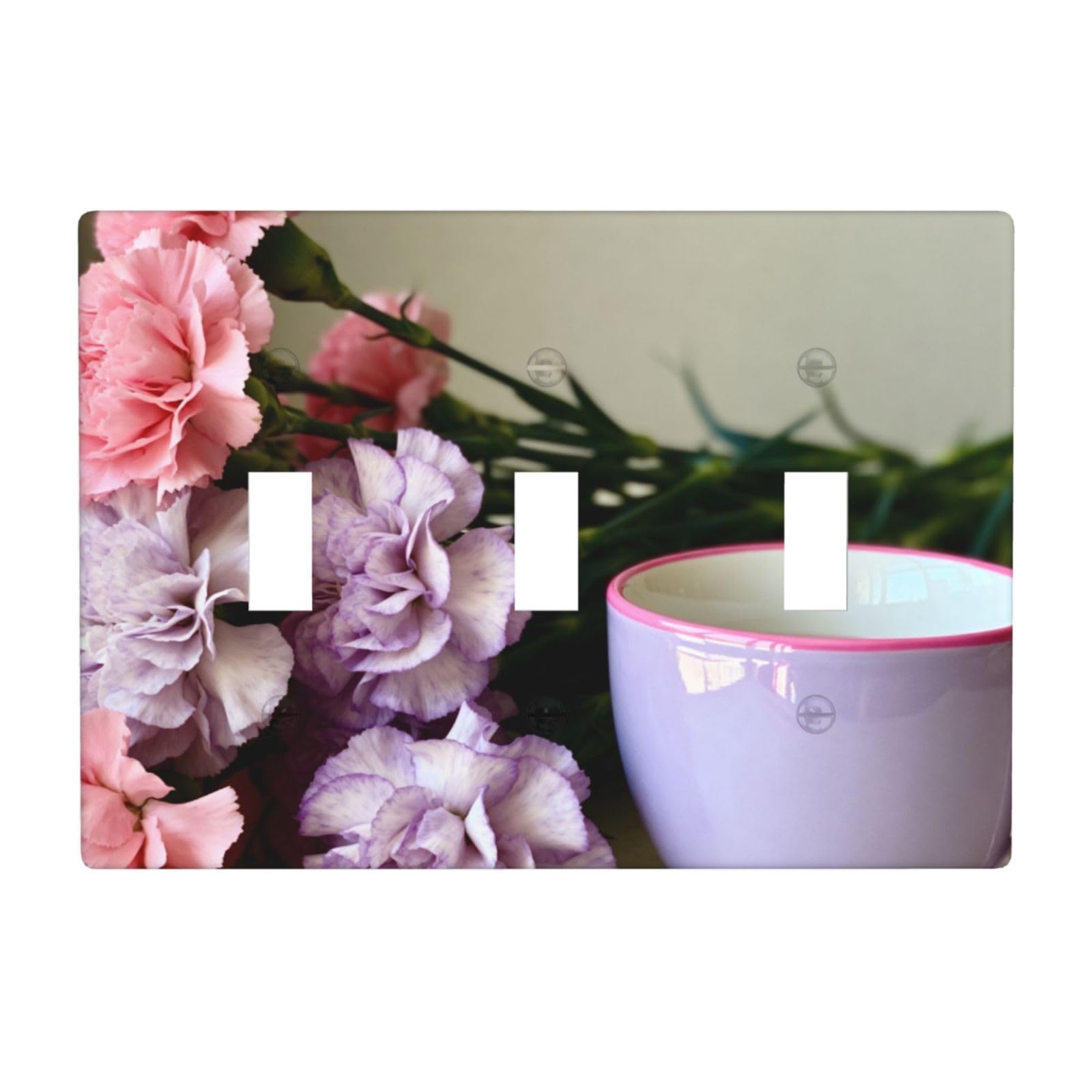 Cntdbu White Bouquet 3 Gang Switch Plate Cover-Unbreakable Polycarbonate Wall Plate, Heat Resistant Toggle Switch Decor For Home