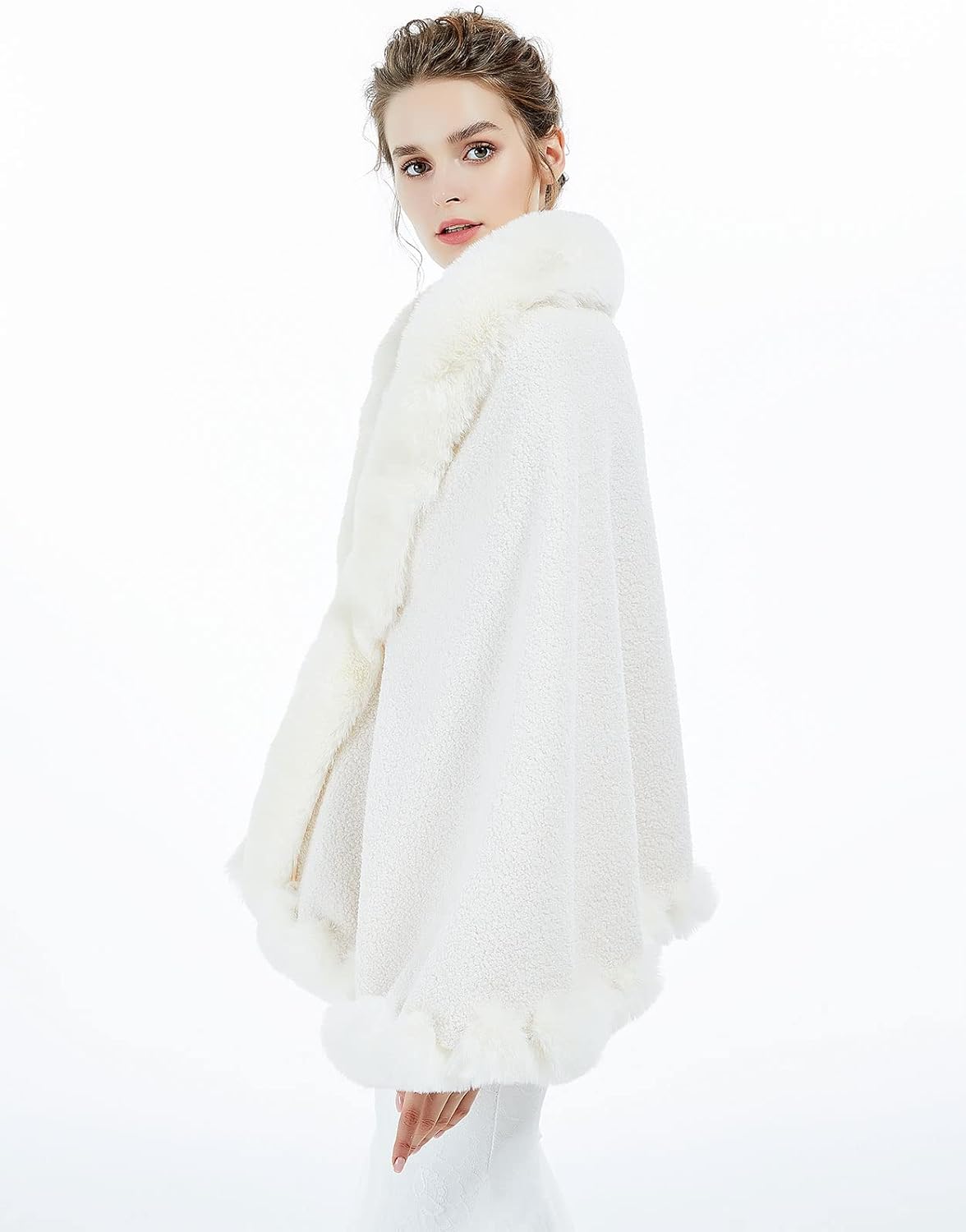 BEAUTELICATE Women Faux Fur Shawl Bridal Cape Wedding Faux Lambs Wool Shrug