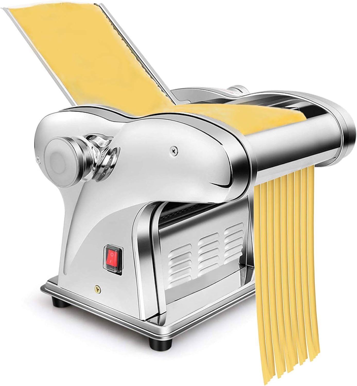 Macchina per Pasta Elettrica Professionale, Impastatrice Automatica con 6 Spessori Regolabili (0,3-4 mm) e Lame Multiple in Acciaio Inox Alimentare per Spaghetti, Pasta per Ravioli e Lasagne,3-Knives