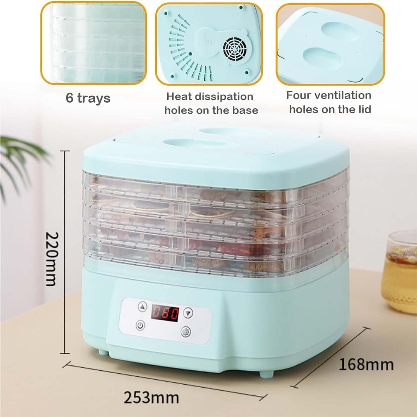 Macchina disidratatrice per Frutta e Verdura, termostato Elettrico Portatile Regolabile, Macchina disidratatrice per Alimenti con Flusso d'Aria a 360°