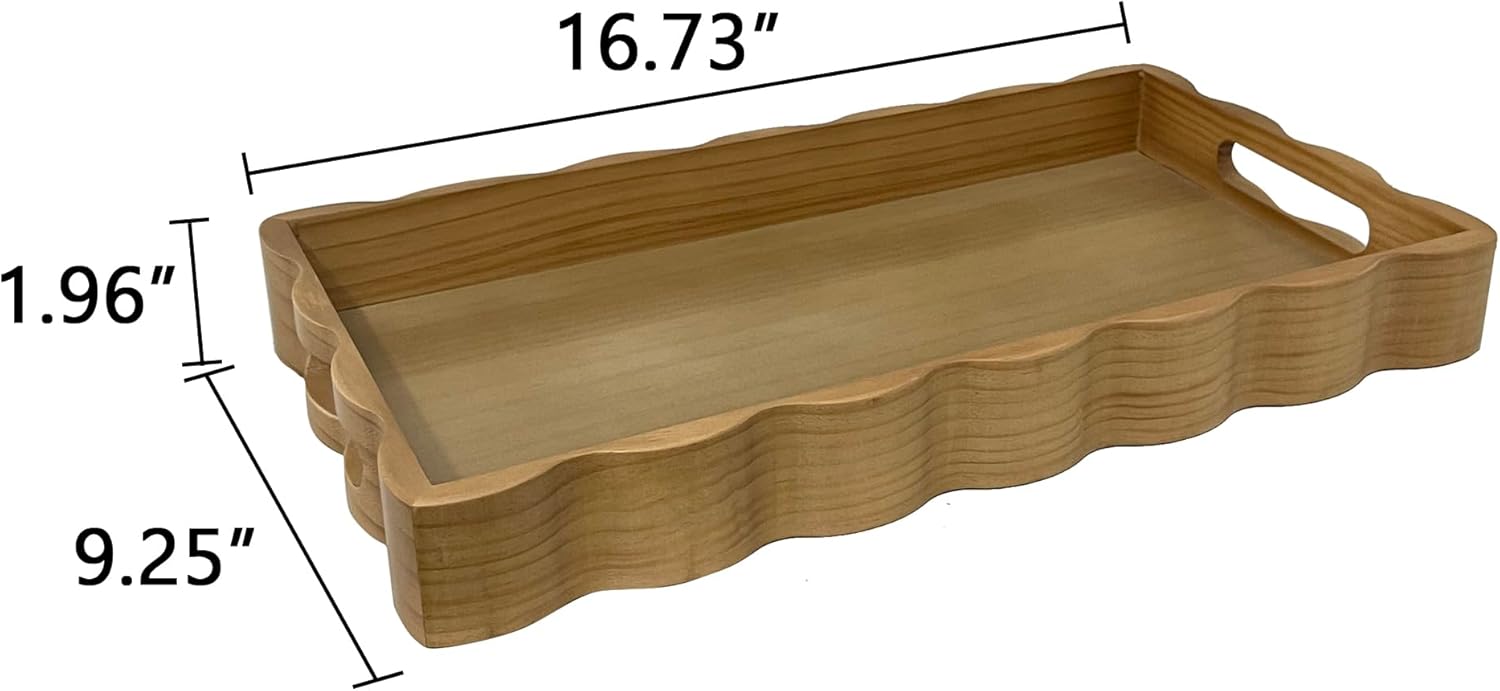 JUIOETURPine Wood Decorative Tray with Handle Rectangular Wooden Serving Tray for Breakfast in Bed,Coffee Table,Dining Table,or Kitchen - Perfect for Living Room,Bedroom,and Entryway Decor (burlywood) - Image 2