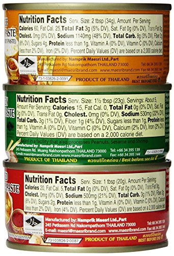 Thai Green Red Yellow Curry Pastes Set (Original Version), 4 Ounce (Pack Of 6) #TOP1