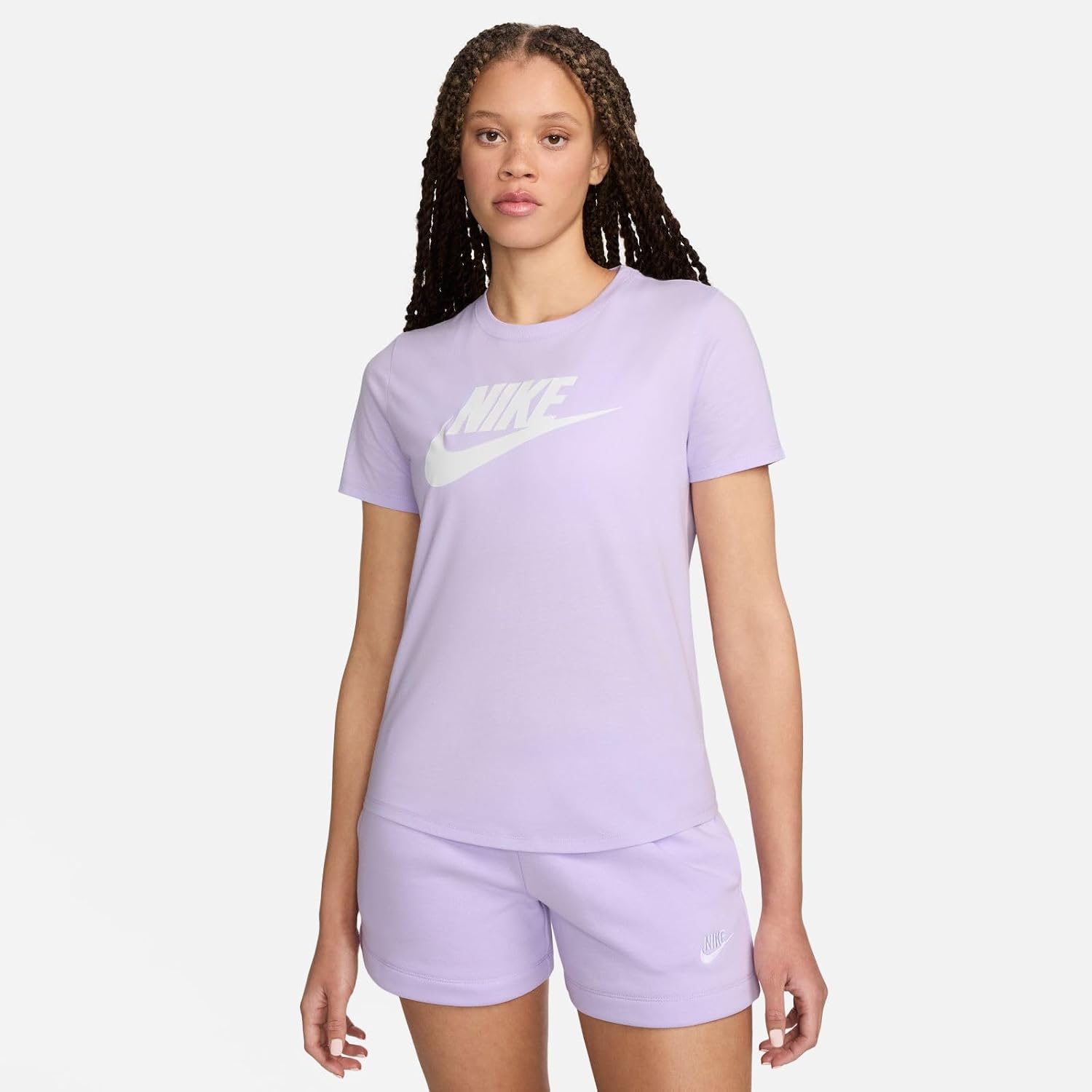Nike Women's Sportswear Essentials Women's T-Shirt with Logo T-Shirt (Pack of 1) L Violet Mist/White