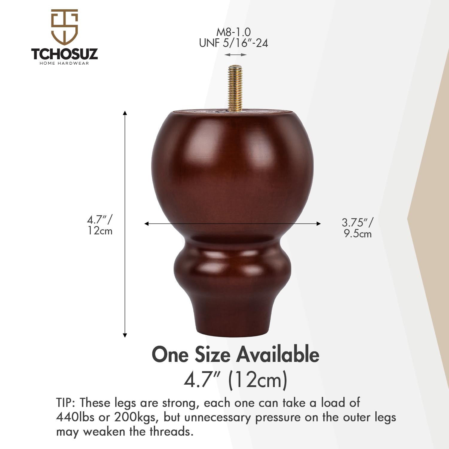 TCHOSUZ 5 inch / 12cm Wooden Furniture Legs - Image 4