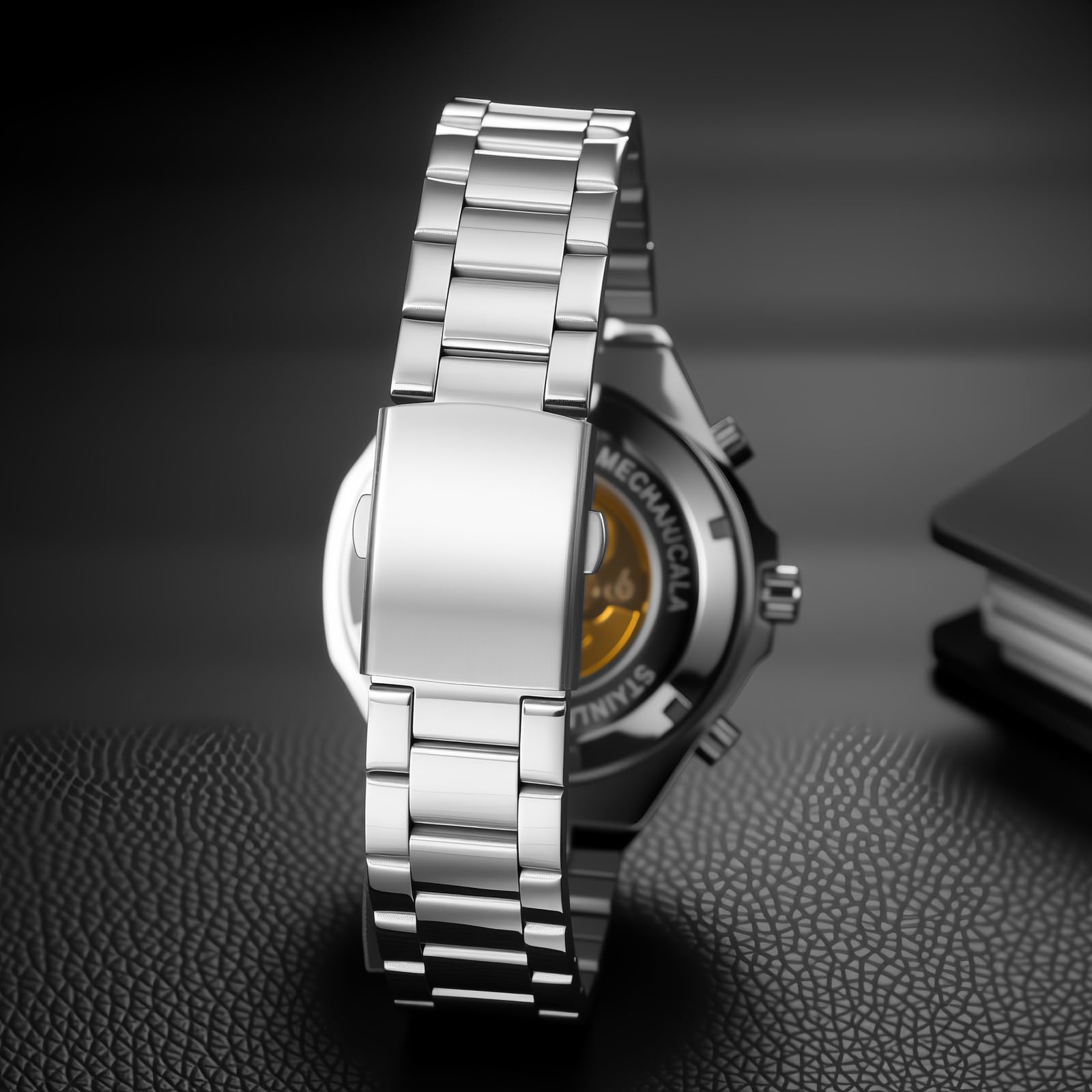 JewelryWe Męski zegarek na rękę stal szlachetna automatyczny cyferblat biznesowy srebrny
