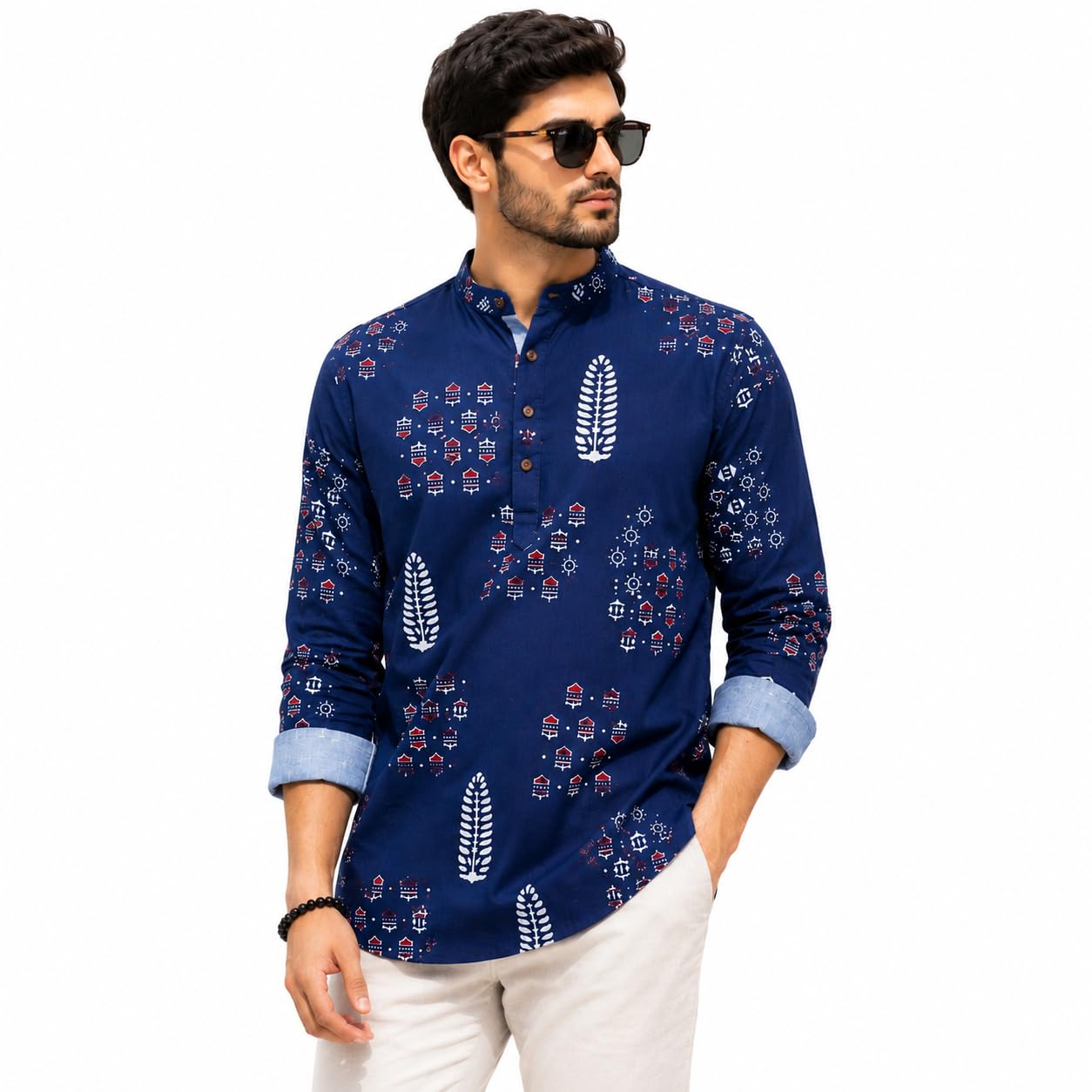 fashionez Men’s Premium Cotton Printed Short Kurta Shirt| Stylish Mandarin Collar Casual Kurta Shirt for Men | Trendy Ethnic Printed Kurta for Party, Casual-picture-18