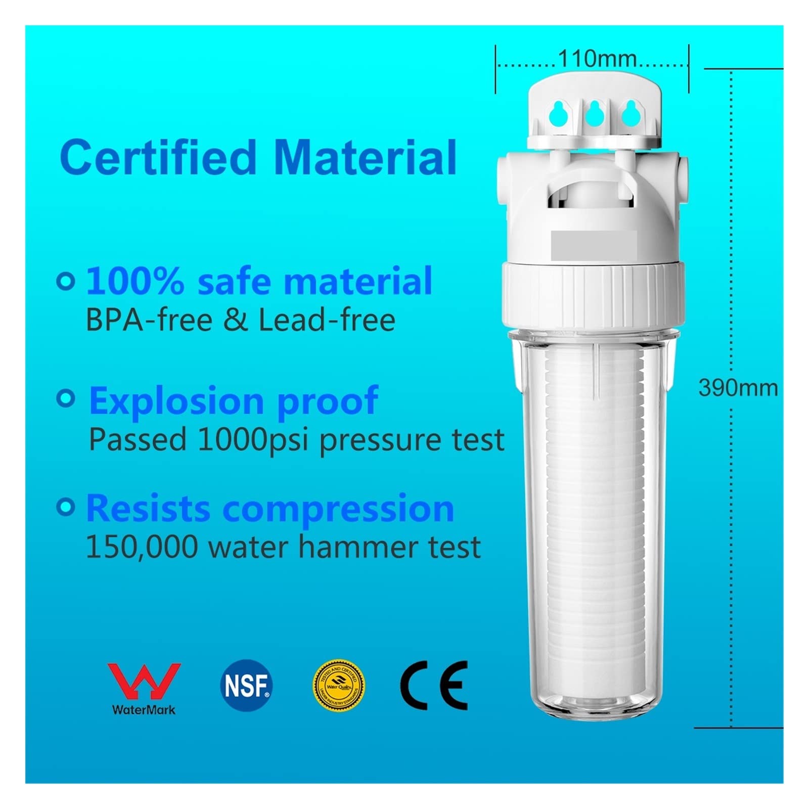 Filtre Sous Evier, Purificateur de préfiltre de système de filtre à eau de sédiment de maison entière de 5 microns, préfiltre de 10 pouces PPFcotton, pour la maison sous l'évier(Host and Filter)