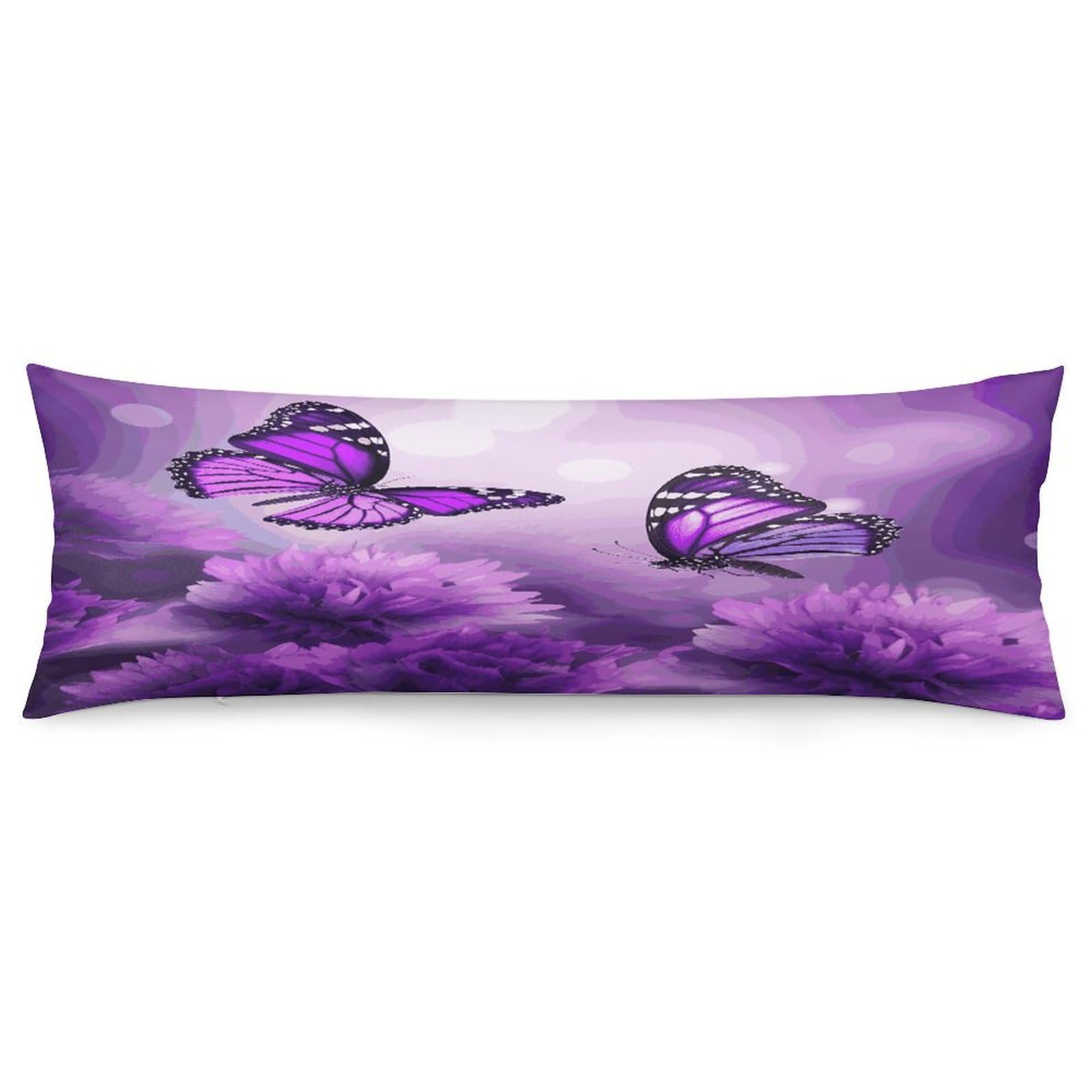 Purple Flower Butterflies Pillowcase Decorative Long Body Pillow Case Soft Breathable Body Pillow Cover Modern Large Pillowcase Cute Body Pillow Pillowcases for Bedroom Couch 18.9 X 53 Inch