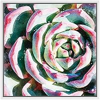 SIGNWIN Framed Canvas Wall Art Green Tippy with Red Tips Succulent Botanical Plants Watercolor Modern Art Chic Closeup Relax/Calm for Living Room, Bedroom, Office - 16x16 inches