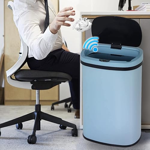 Miniatura 8 de Basurero automático de 13 galones con tapa, acero inoxidable, gran capacidad, sin contacto, con sensor de movimiento, 50 L, cubo de basura
