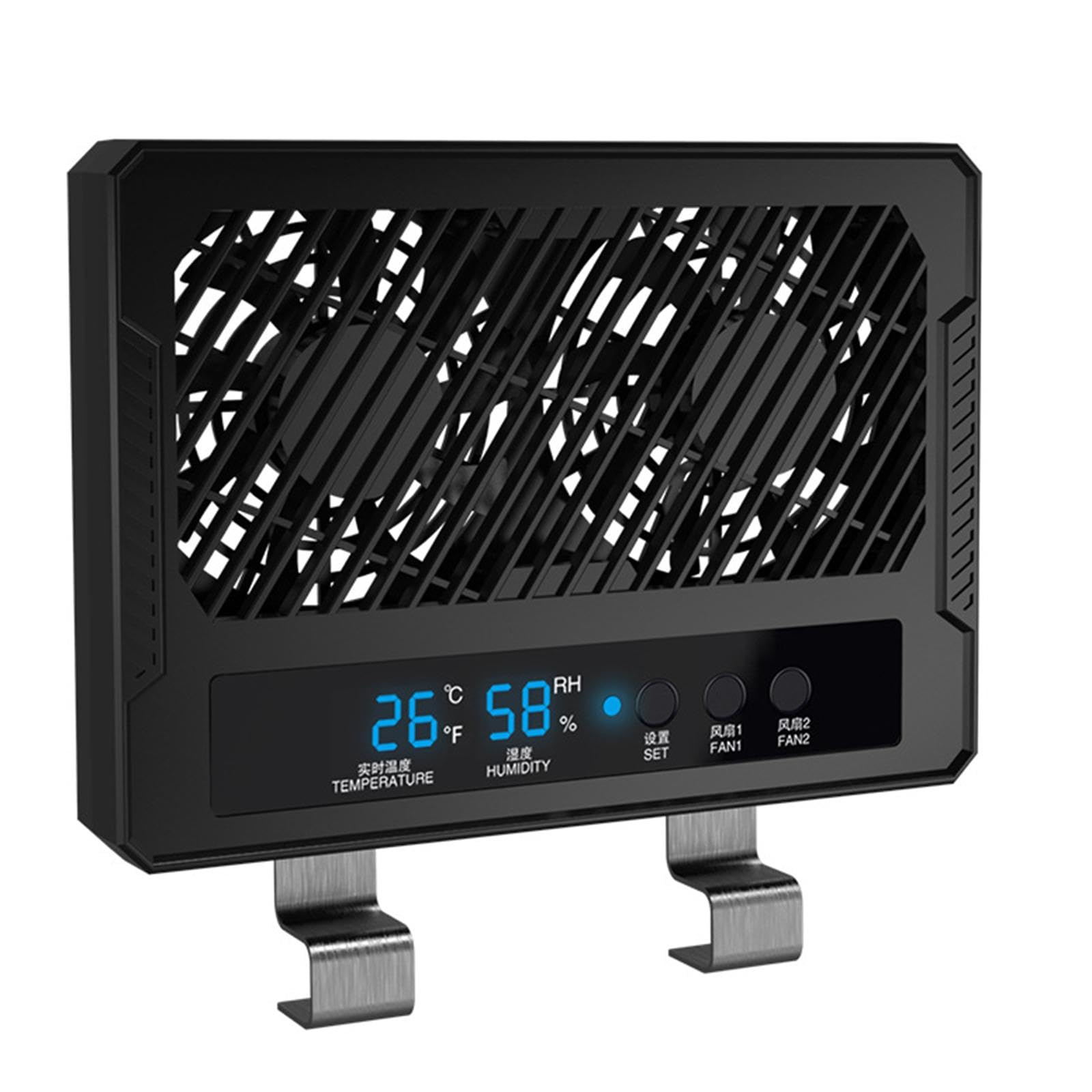 Ventilatore per Terrario per Rettili, Deumidificatore, Doppia Ventola, Termometro E Igrometro per