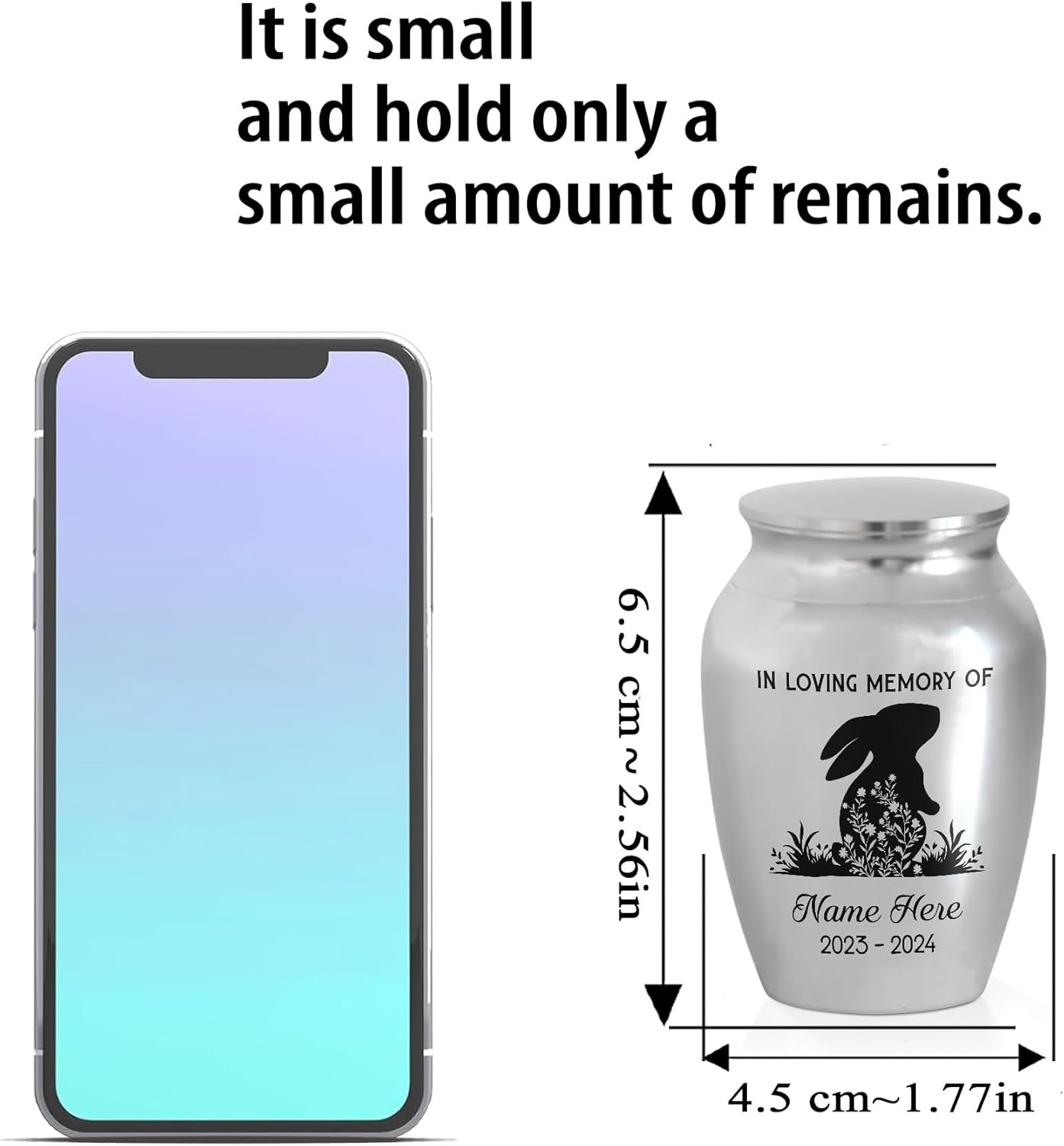 Artsy Woodsy Personalized Rabbit Pet Memorial Cremation Mini Urn, Decorative Keepsake Urns for Ashes 2.56 inch, Remembrance Gifts for Pet Lovers, Mini Urns for Human Ashes (02, 2.56x1.77)