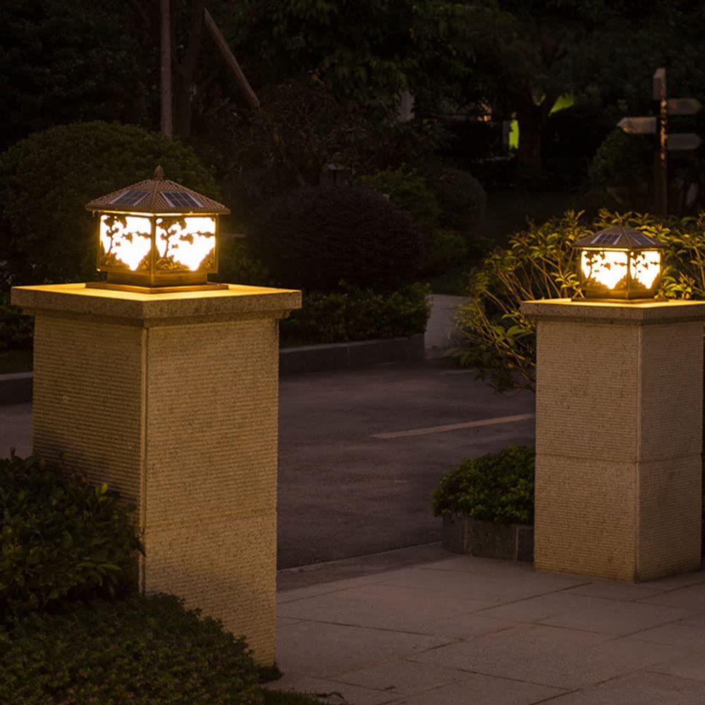 Pack 1 Poteaux Solaires Extérieurs, Lampe À Colonne en Métal À Motif Vintage De Style Chinois Lumières Actionnées Solaires Industrielles Imperméables De Pilier pour Le Pilier De Polonais