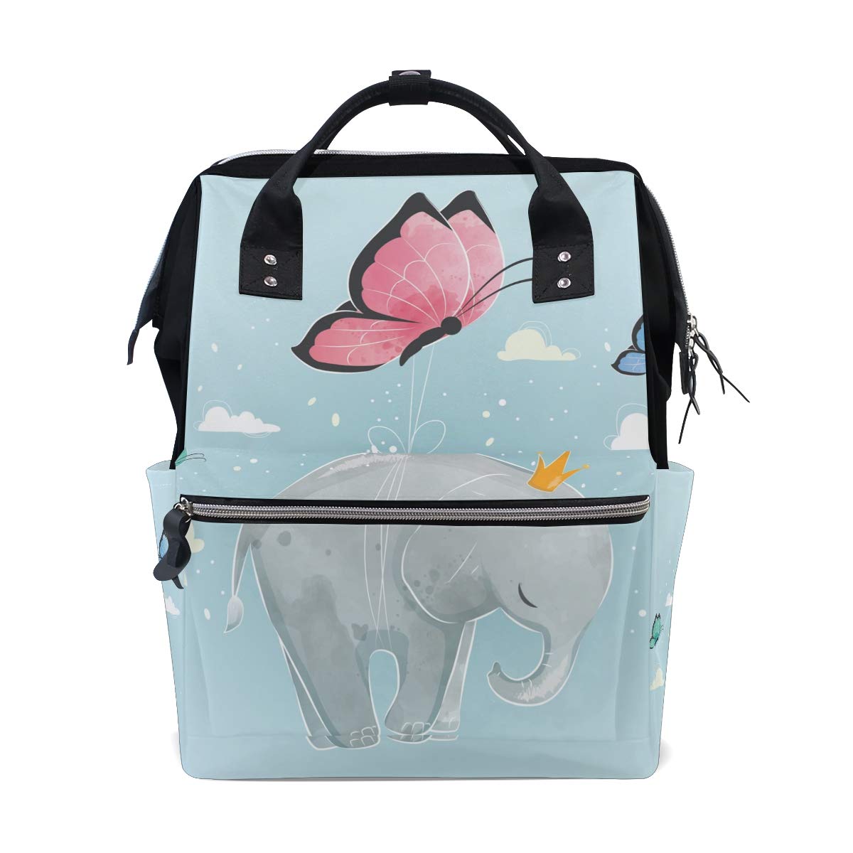 Cartoon Elephant Butterfly Diaper Bag Backpack Mom Bag Casual Lightweight Large Capacity for Travel Mammy Women Girls