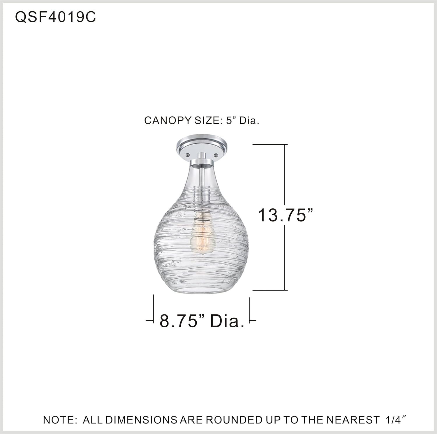 Quoizel QSF4019C Genie Semi Flush, 1-Light 100 Watts, Polished Chrome