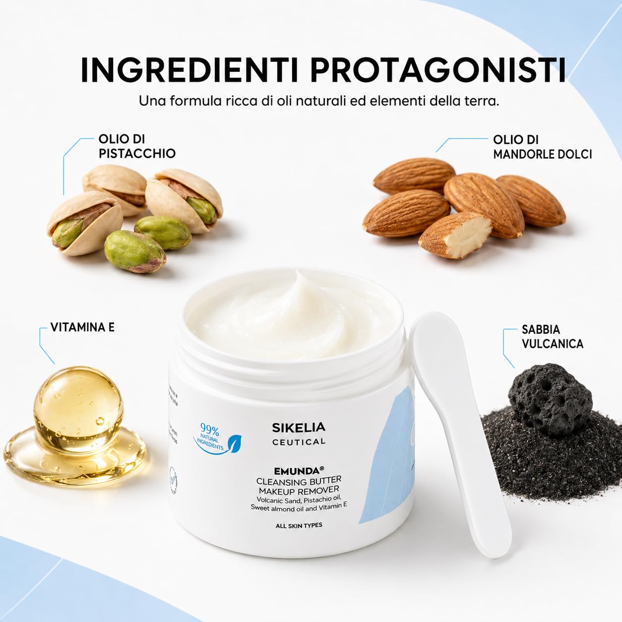 SIKELIA CEUTICAL EMUNDA Burro Struccante e Detergente Viso, 100ml | Naturale 99%, Balsamo Struccante, Pelle Sensibile e Occhi, Doppia Detersione