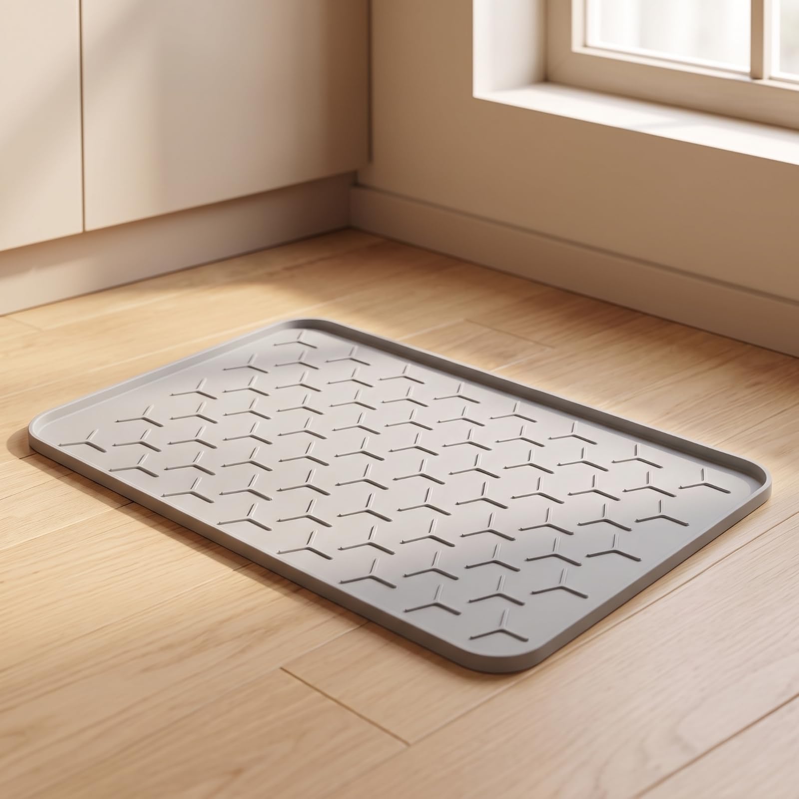 Pflegeleicht Katzenfutter-Matte, 86 × 55,5 cm, Grau