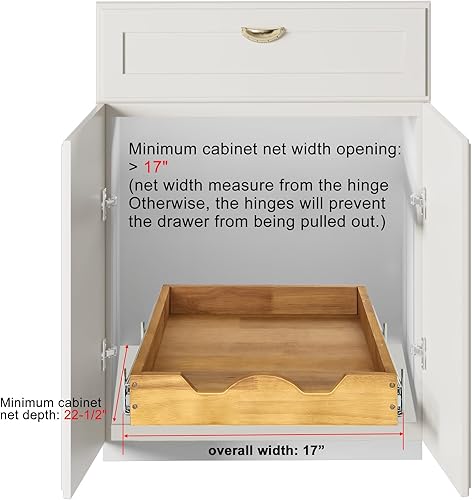 Miniatura 3 de DINDON Organizador de gabinete extraíble de 1 nivel (17 pulgadas de ancho x 21 pulgadas de profundidad) de un solo nivel resistente cajón de madera