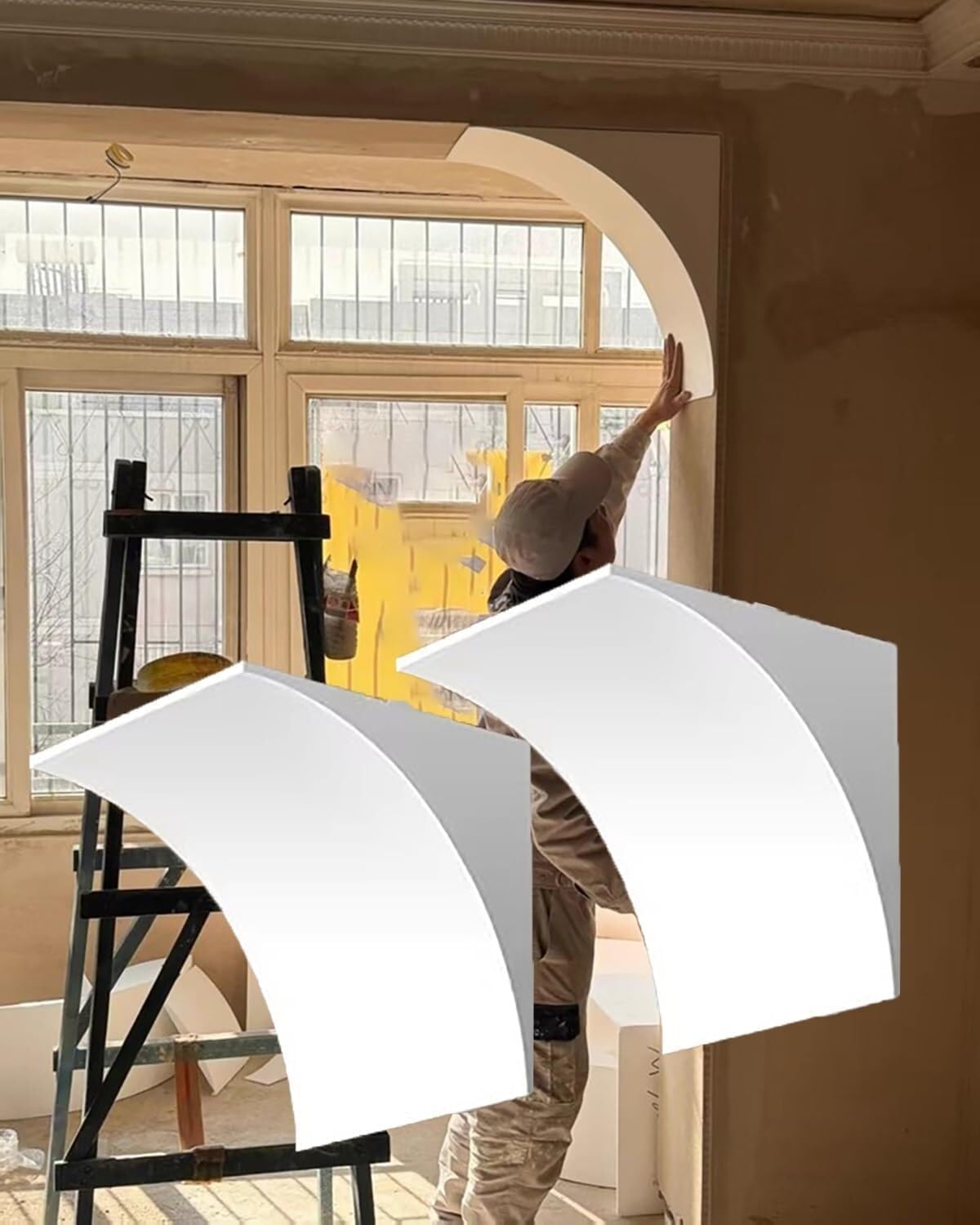 Łuk nad drzwiami Łukowe listwy drzwiowe, materiał piankowy, wstępnie zakrzywione ramy łukowe, półokrągłe łuki drzwiowe do salonu, 2 sztuki(48x48x48cm/18.9x18.9x18.9")
