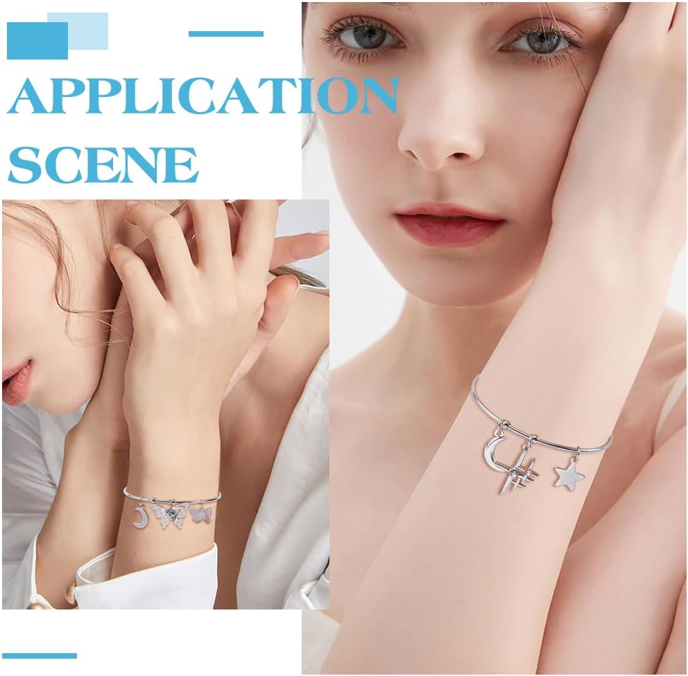 SUNNYCLUE 10Pcs Open Blank Charm Bracelets Ball Cuff Bangle Bracelets Bulk Half Opening Expandable Bangle Silver Open Wire Bangle Bracelet Bead for DIY Crafts Women Bracelet Jewelry Making Supplies - Image 5