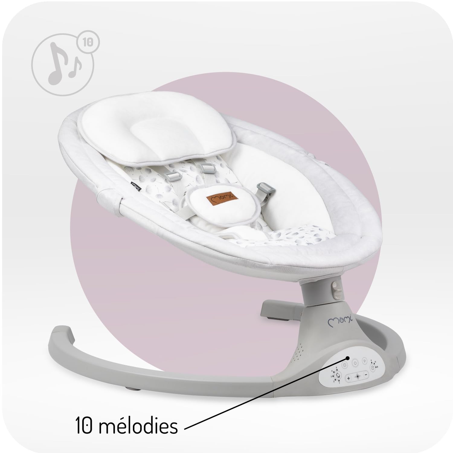MoMi KENANI Transat balancelle jusqu’à 9 kg, pliable, télécommande et Bluetooth pour smartphone, alimentation piles et secteur, harnais de sécurité 5 points, pare-soleil, moustiquaire