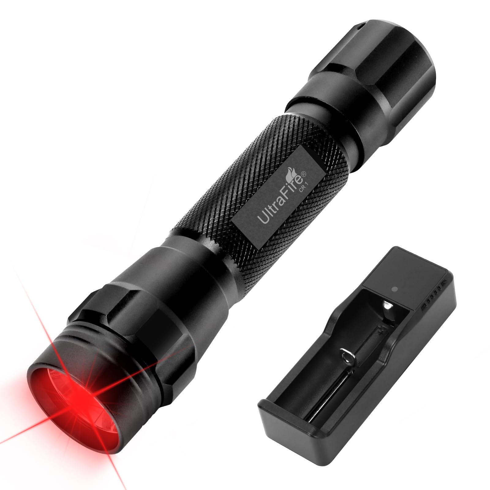 Ultrafire Black Red Light Led Torch 620-630Nm Red Hunting Light With Holster, Single Mode Red Led Flashlight For Night Vision, Astrophotography, Fishing, Cr1