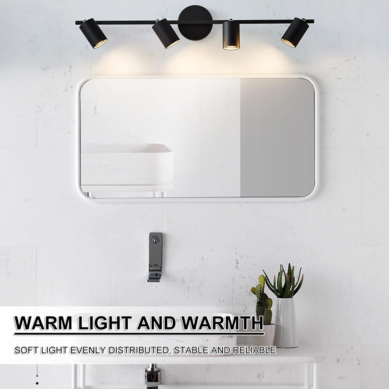 Luci da toeletta Moderne a LED 4 luci Apparecchi di Illuminazione per toeletta da Bagno Luci da toeletta da Bagno Moderne opache （Luce Regolabile in Tre Colori） (Colore : Bianca, Dimensioni : 80cm)