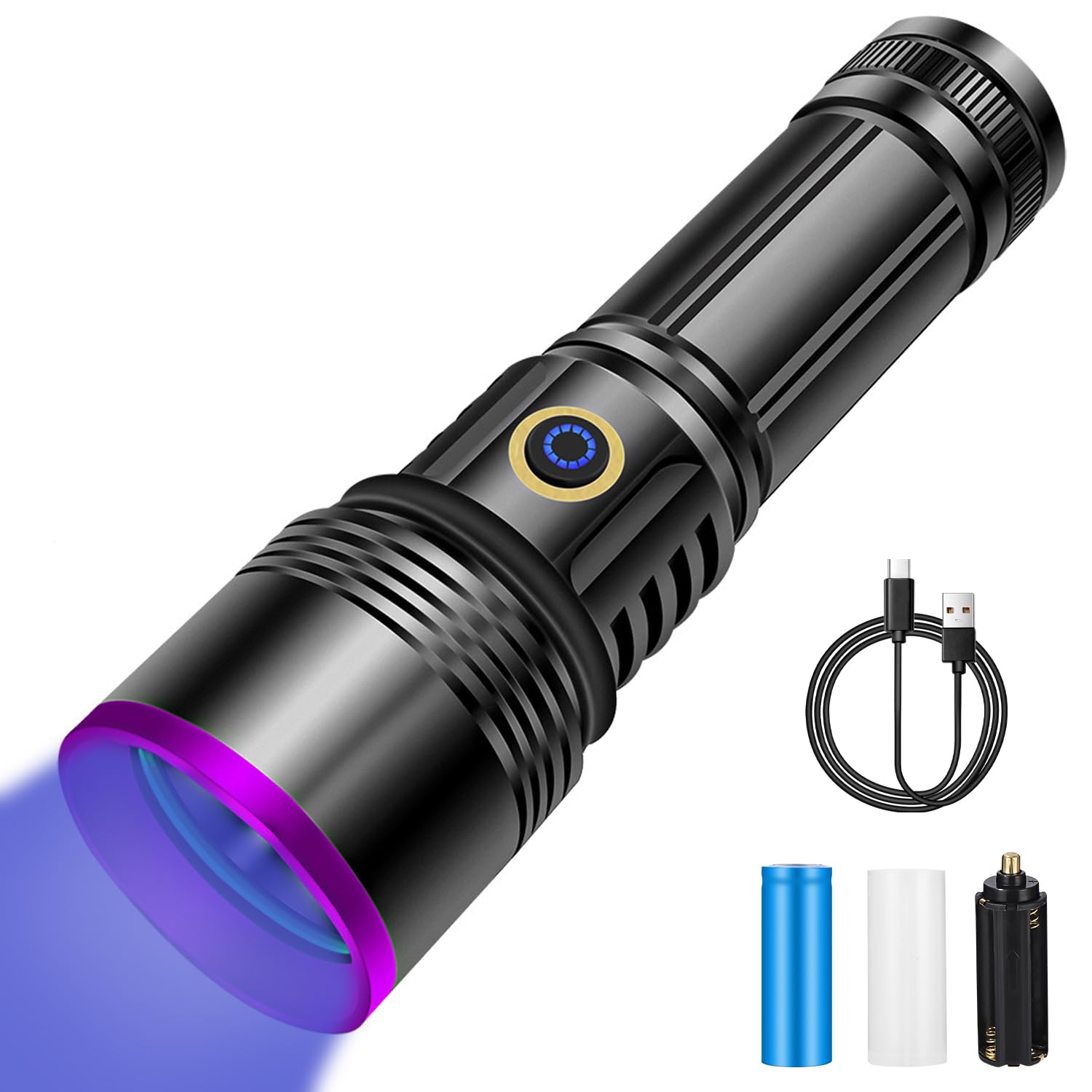 Azyvum UV Taschenlampe 20W,USB Aufladbar Schwarzlicht Taschenlampe,365nm UV Lampe Für Bernstein,Epoxidharz,Erkennung von Haustierurin,Mineralien,Reisen,Flecken für Hunde und Katzen