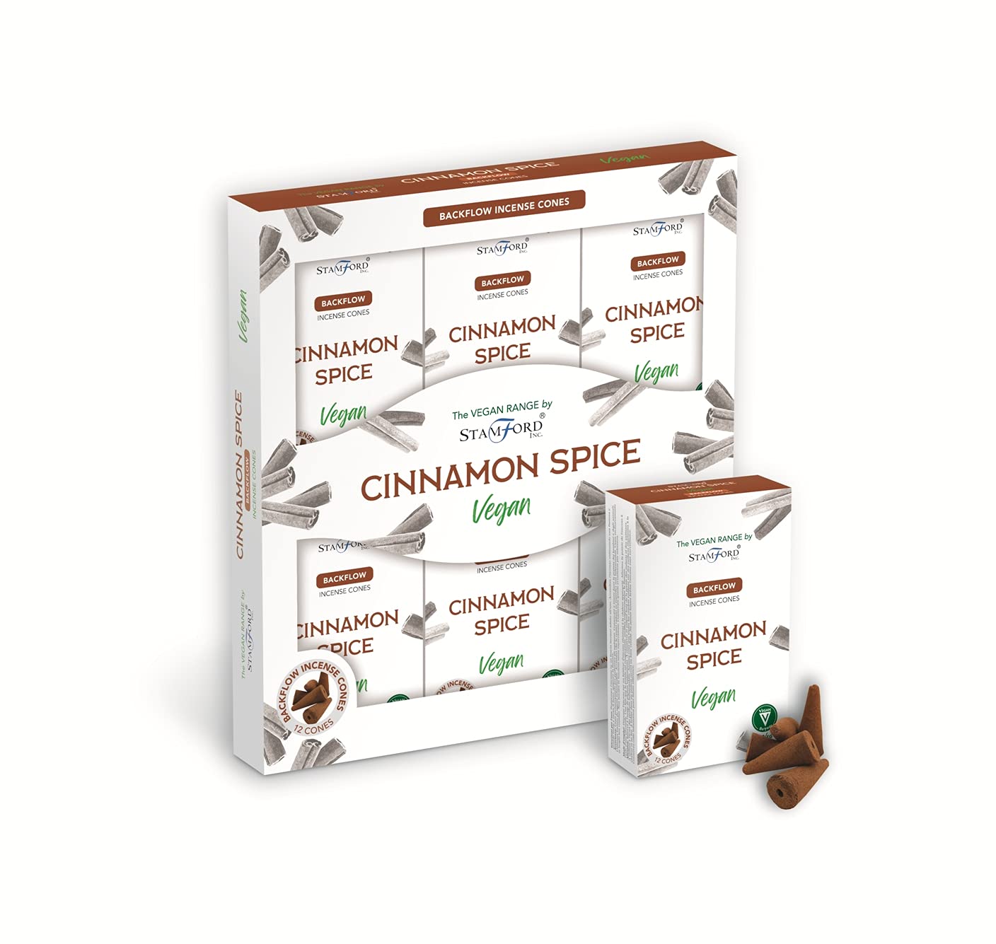 Stamford Inc. White Stamford Vegan Patchouli Incense Backflow Cones-72 Cones (Cinnamon Spice)