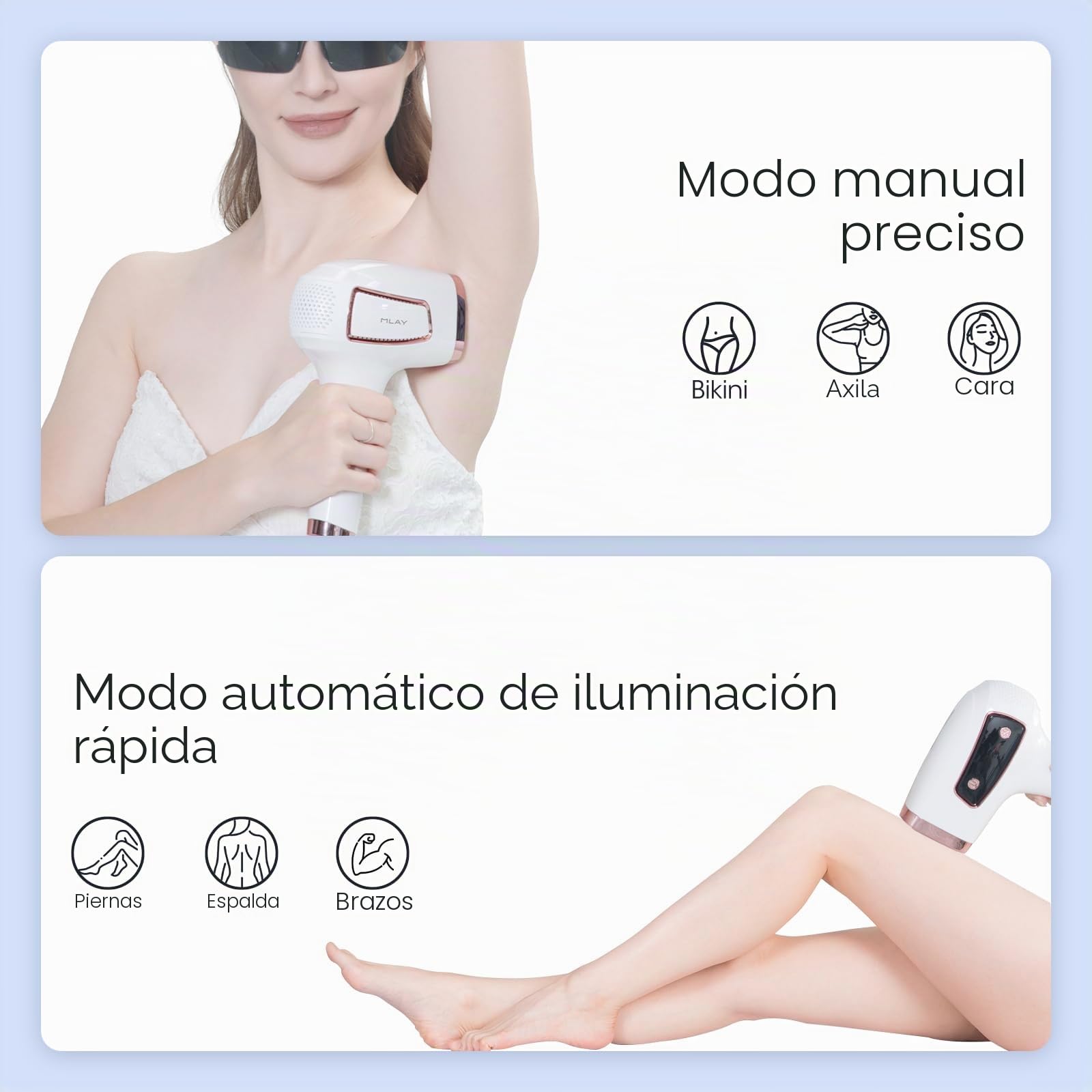 MLAY IPL Depilación con hielo, dispositivo de depilación láser sin dolor, 5 niveles de energía, energía 18J y flash automático, depilación láser en casa para bikinis, axilas