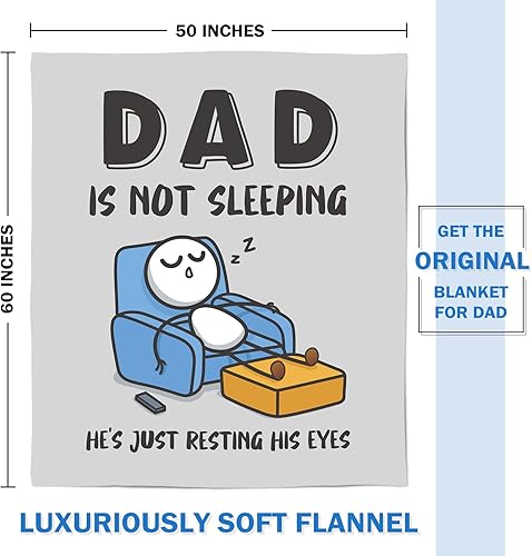 Funny Birthday Gifts for Dad Husband, Dad is Not Sleeping Blanket, Dads Gifts from Daughter Son, Super Soft Throws Blanket for Couch and Napping, 60" x 50" (Gray)(Gray,60" x 50")