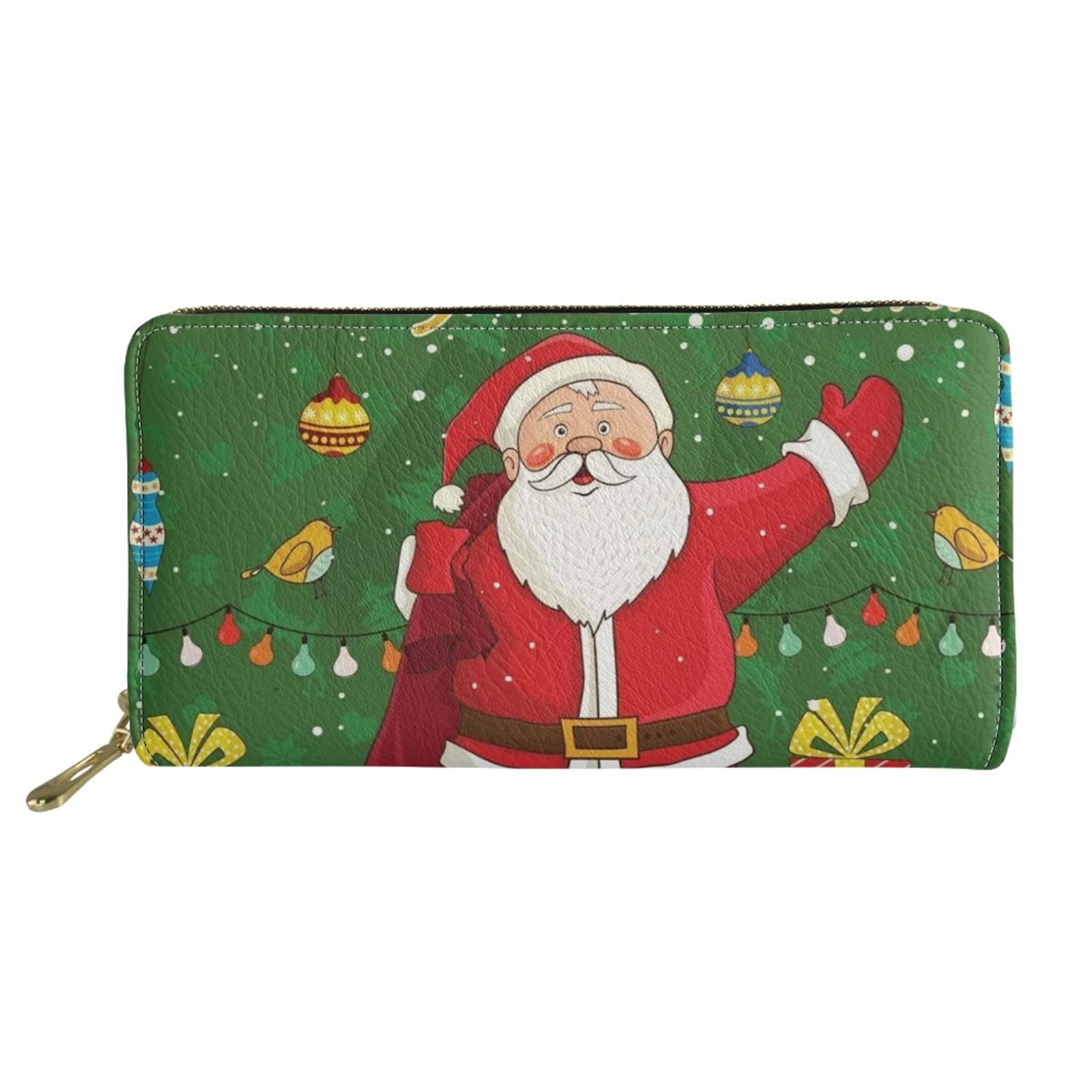 HUGS IDEA Fashion Animal Print Women Long Wallet Leather Purse, Green Santa Claus, Small, Travel Wallet