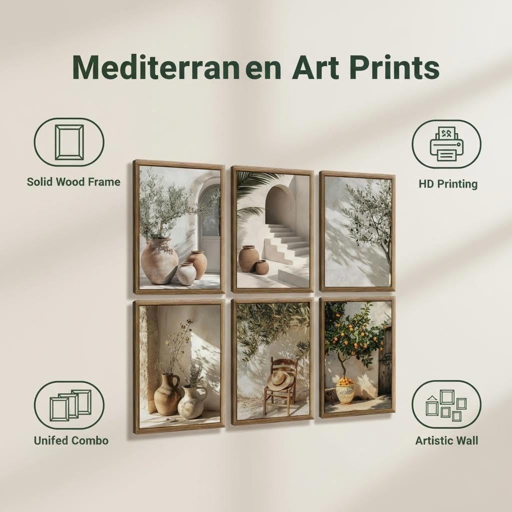 6Pcs Green Olive Branches Wall Art, Neutral Farmhous Plant Poster Prints, Rustic Still Life Canvas Painting for Living Room Kitchen or Dining Room Decor (Unframed) 12x16Inch