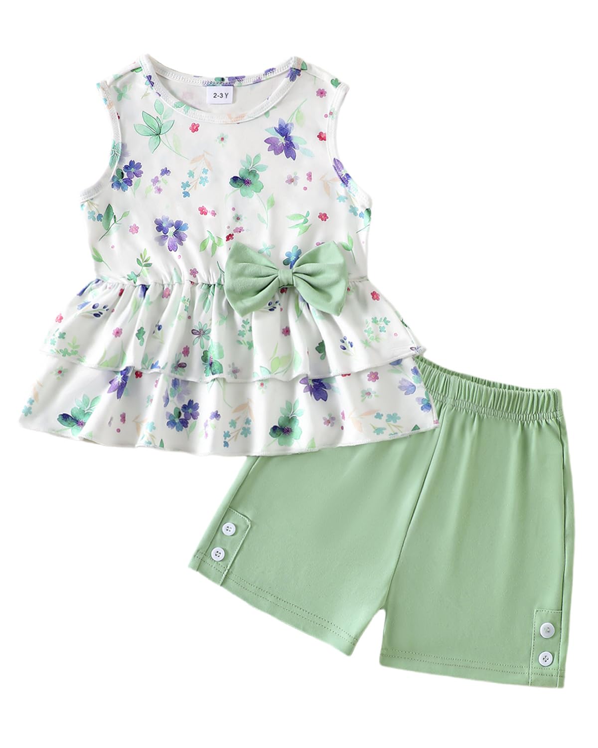 FishingDino Baby Mädchen Kleidung Sommer Set Gr 92-110, Ärmelloses Blumen Schößchen Top & Shorts Kinderkleidung, Süße Babykleidung Mädchen für Daily Wear