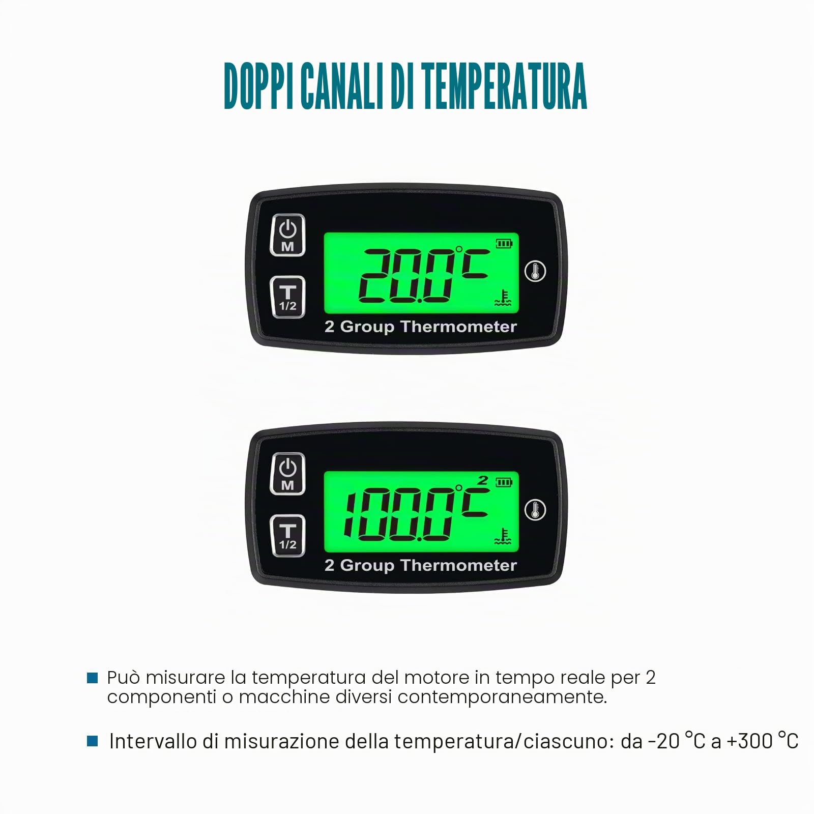 Runleader RL-TM004 temperatura termometro Celsius con doppia temperatura Display sensore retroilluminato per ATV UTV dirtbike motobike moto fuoribordo motoslitta pitbike PWC barca marino impermeabile