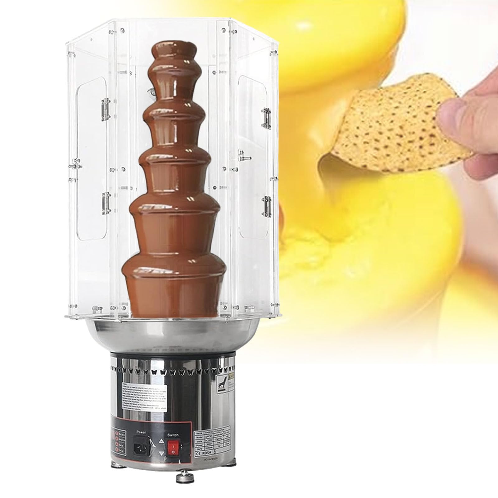 ASerZenith Electric Chocolate Fondue Fountain Cover, Stainless Steel Chocolate Melting Cover,Dip Strawberries Fountain Cover,6Tiers