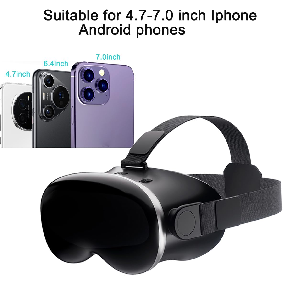 Zestaw słuchawkowy VR do iPhone'a i Androida, okulary 3D Virtual Reality VR z niebieskimi światłami do gier VR, filmów i wideo, obsługa telefonu 10,7-18 cm dla dzieci i dorosłych z pilotem zdalnego
